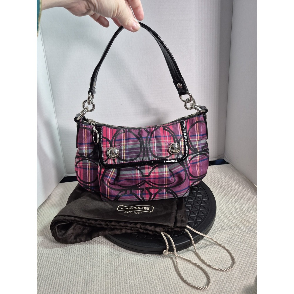 Vintage Coach Poppy Tartan Plaid Pink and Purple Sparkle Groovy Shoulder Bag Y2K